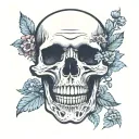 skull with mouth opened and flowers growing out of the mouth tattoo design idea