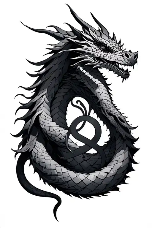 ouroboros dragon with infinity symbol tattoo design idea