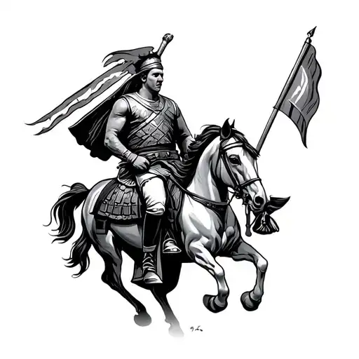 Roman soldier riding a horse tattoo design idea