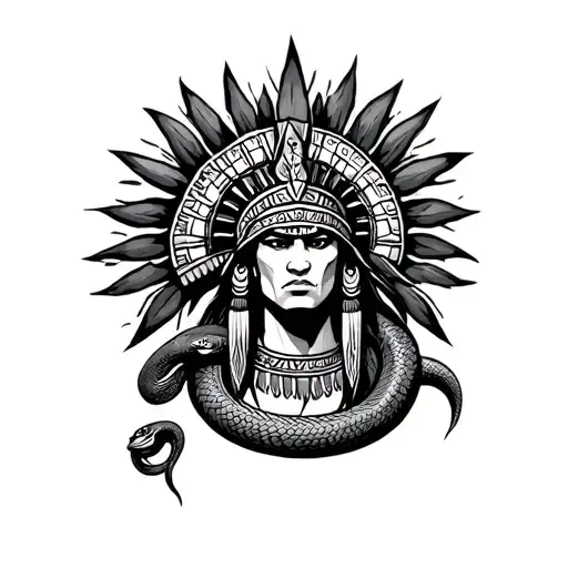 Aztec warrior with snake tattoo design idea