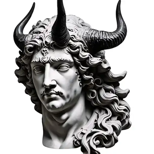 devis statue head with horns tattoo design idea