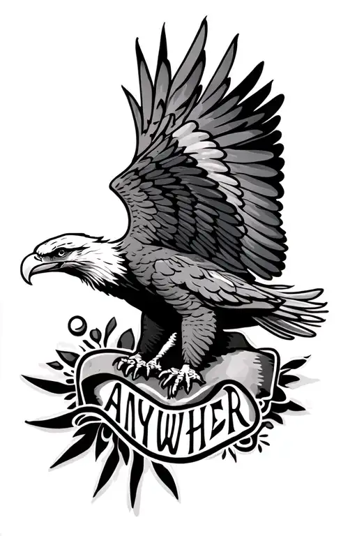an eagle with outstretched wings, the inscription ANYWHERE on the bottom, and all this on a beautiful background. The ea tattoo design idea