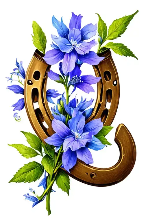 "Papaw" horseshoe with larkspur flower tattoo design idea