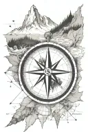 compass replace North with "WB", mountains, a fox, coordinates of Mt. Shermans Peak, map as background tattoo design idea