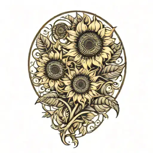 sunflowers with leaves and vines wrapped tattoo design idea