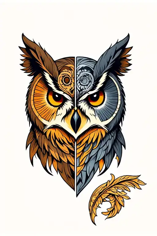half bear head and half owl head tattoo design idea