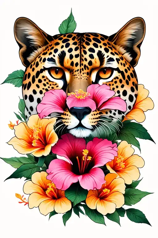flowy cheetah print with hisbiscus  tattoo design idea