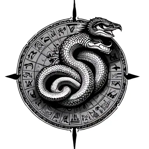 Aztec calendar with snake wrapped tattoo design idea