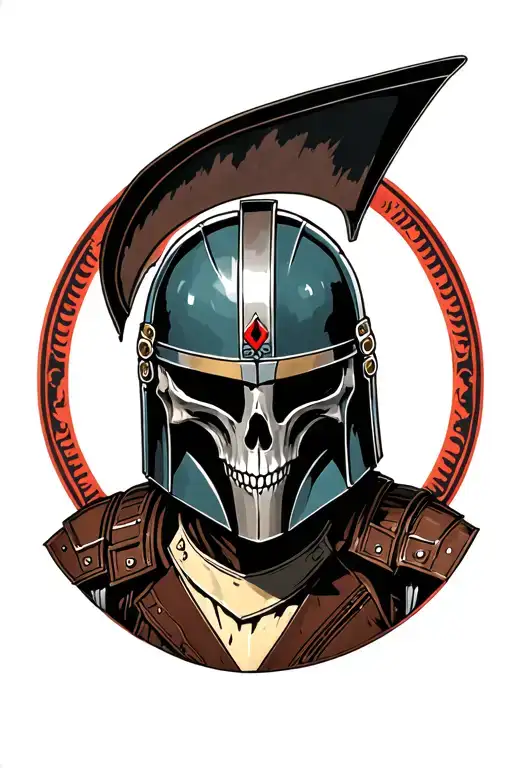 mandalorian helmet with skull inside tattoo design idea