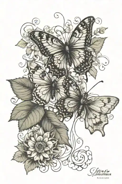 butterfly's landing on strawberries, with sunflowers in the background  tattoo design idea