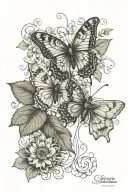 butterfly's landing on strawberries, with sunflowers in the background  tattoo design idea
