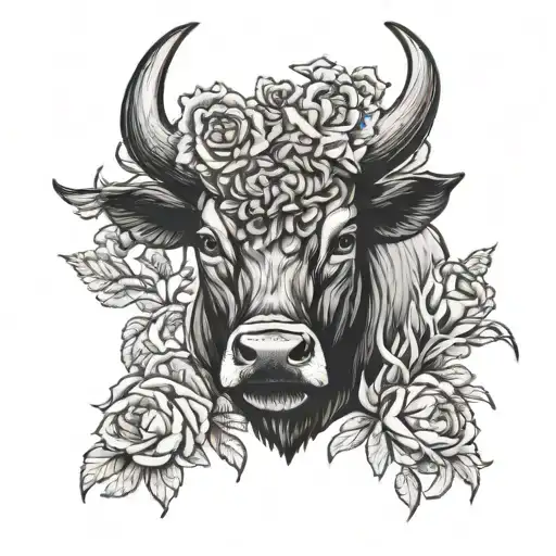 Spanish Bull with carnation crown  tattoo design idea