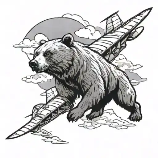 fighter jet soaring over grizzly bear tattoo design idea