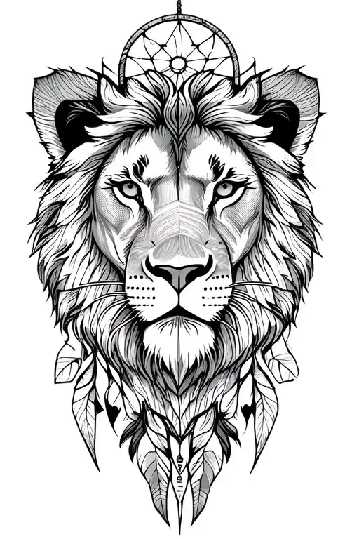 The grown lion and a dream catcher tattoo design idea