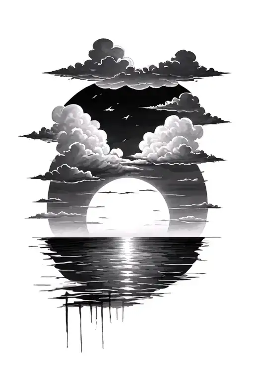 Realistic Sunset with sunrise and clouds tattoo design idea