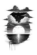 Realistic Sunset with sunrise and clouds tattoo design idea