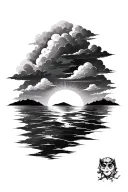 Realistic Sunset with sunrise and clouds tattoo design idea