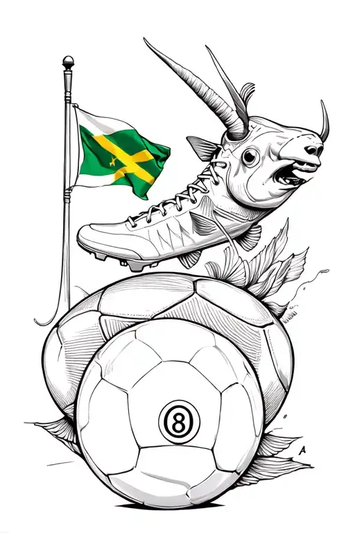 Jamaican flag, fishes, football, football boots, all seeing, Virgo symbol, Taurus symbol and a 8 ball tattoo design idea