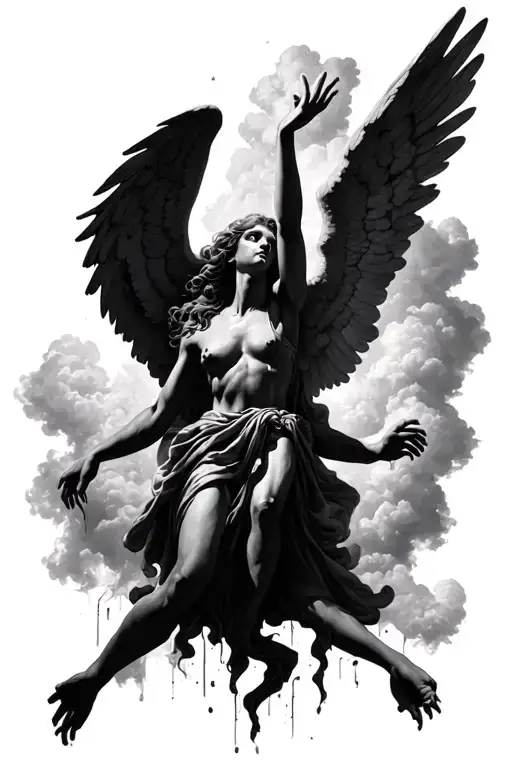 angel reaching for sky dragged down by evil hands tattoo design idea