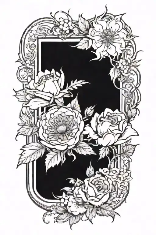 Design a floral tattoo with thistle, roses, cornflowers, shamrock flowers, dafodil  and lily of the valley tattoo design idea