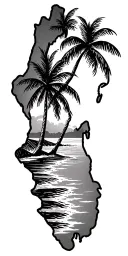 Curacao Flag in the island shape with beach and coconut trees Dominican Flag in the island shape with beaches and coconu tattoo design idea