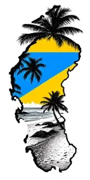 Curacao Flag in the island shape with beach and coconut trees Dominican Flag in the island shape with beaches and coconu tattoo design idea