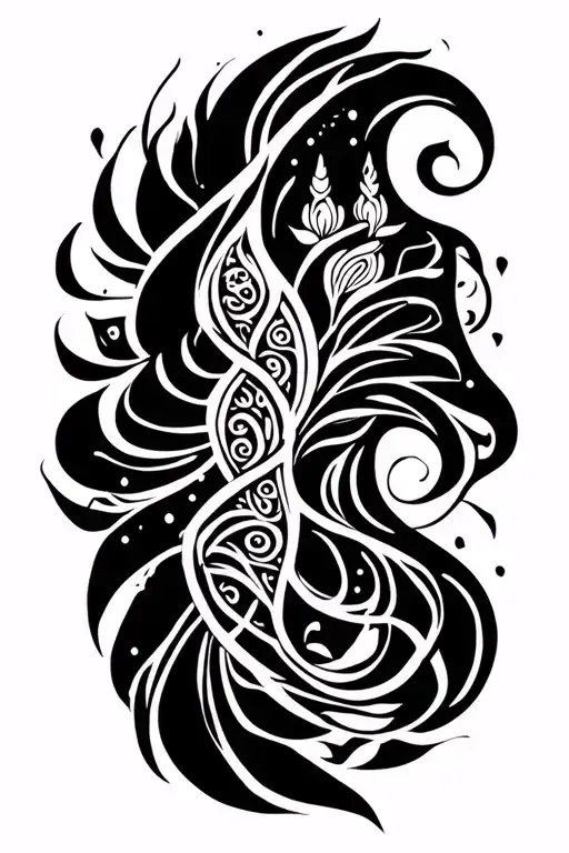 Sleeve for a girl in the style of Buddhism and Hinduism philosophy, with the addition of Vedic writing, mantras and sacredness tattoo design idea