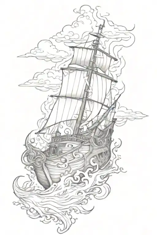 a burning boat and shield tattoo design idea