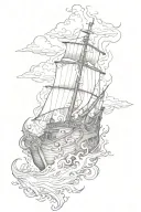 a burning boat and shield tattoo design idea