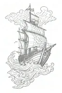 a burning boat and shield tattoo design idea