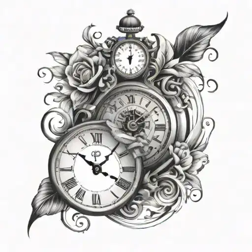 2 times clock with birth time piece tattoo design idea