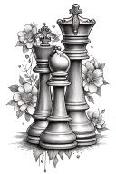 "A tattoo design featuring two chess pieces, the king and queen, symbolizing my parents' love for playing chess together tattoo design idea