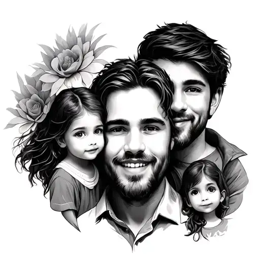 dad of a son and 2 daughters  tattoo design idea