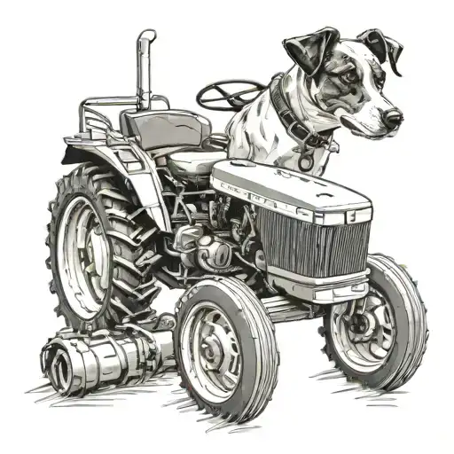 9470 John Deere tractor in black and white with a Jack Russell infront  tattoo design idea