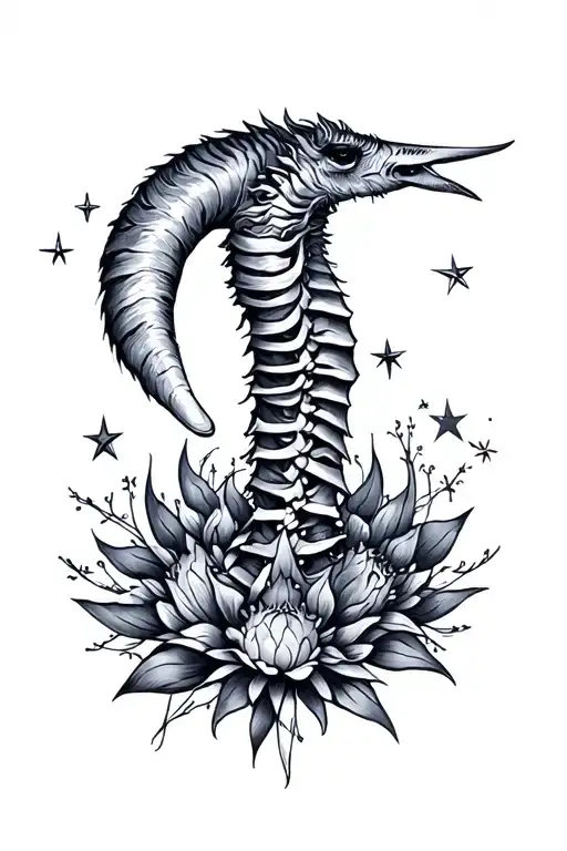 dainty spine tattoo design featuring capricorn stars tattoo design idea