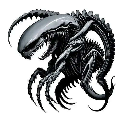 xenomorph floating tattoo design idea