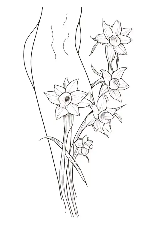 floral leg piece that is growing up the leg from the ankle. using the flowers of daffodils and narcissus.  tattoo design idea