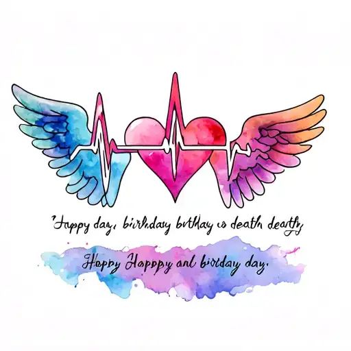 memorial tattoo for dad with EKG line, heart, angel wings, and a quote with his birthday and death day tattoo design idea