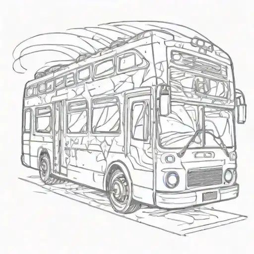 Cambered Bus with VIP Curtains on Windows and graffiti stars like 90s art tattoo design idea