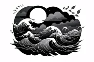 Waves, fire, wind, sun moon cloud, leaves minimal tattoo tattoo design idea
