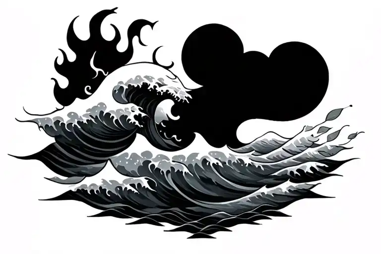 Waves, fire, wind, sun moon cloud, leaves minimal tattoo tattoo design idea