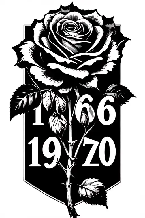 Can you write in Roman the dates 1966 and 1970 with a rose that goes behind the dates diagonally tattoo design idea