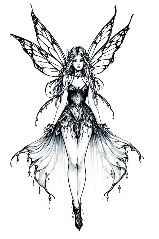 gothic fairy with sparkles tattoo design idea