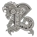 Letter P 3D and filled with aztec warrior tattoo design idea