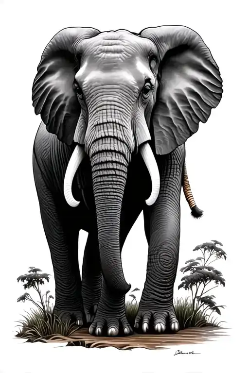 elephant with scenic view  tattoo design idea