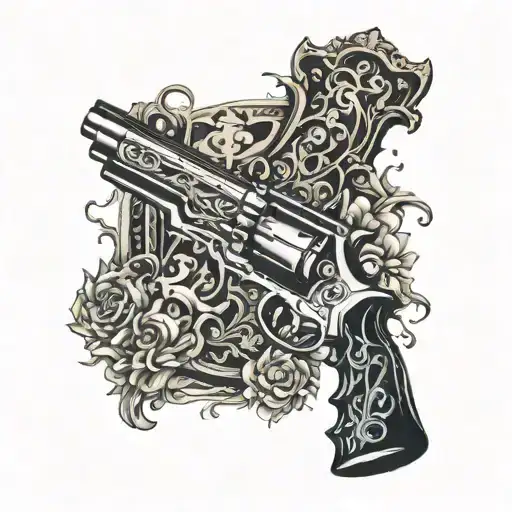 blue exorcist gun and sword tattoo design idea