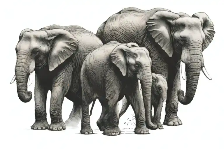 family of 4 elephants tattoo design idea