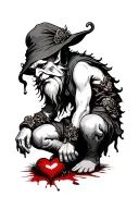 Evil Redcap Gnome Kneeling over a Bloody heart tattoo design idea