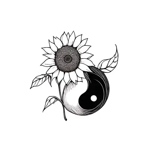 Design a tattoo that represents freedom and Independence with a sunflower and a yin yang using Van Gogh's design tattoo design idea