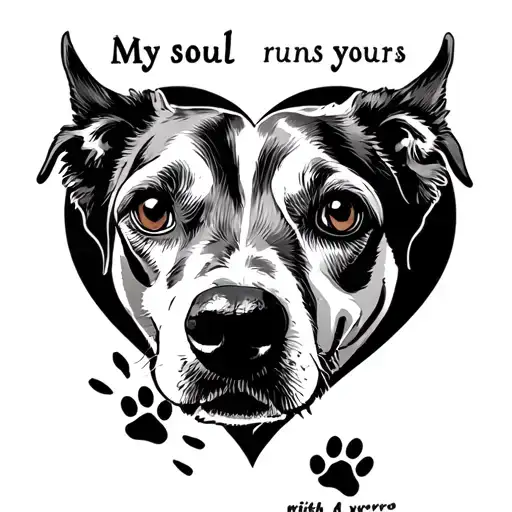 Catahoula dog heart and paw print "My soul runs with yours" tattoo design idea